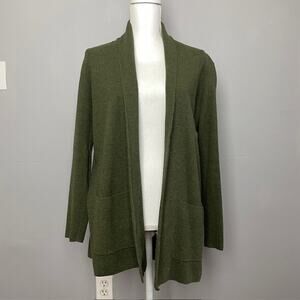 J.Crew Re-Imagined Green Cotton Sweater Blazer Cardigan Open Front Pockets S